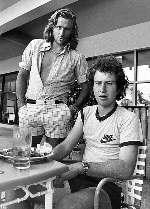 Vintage tennis players off court